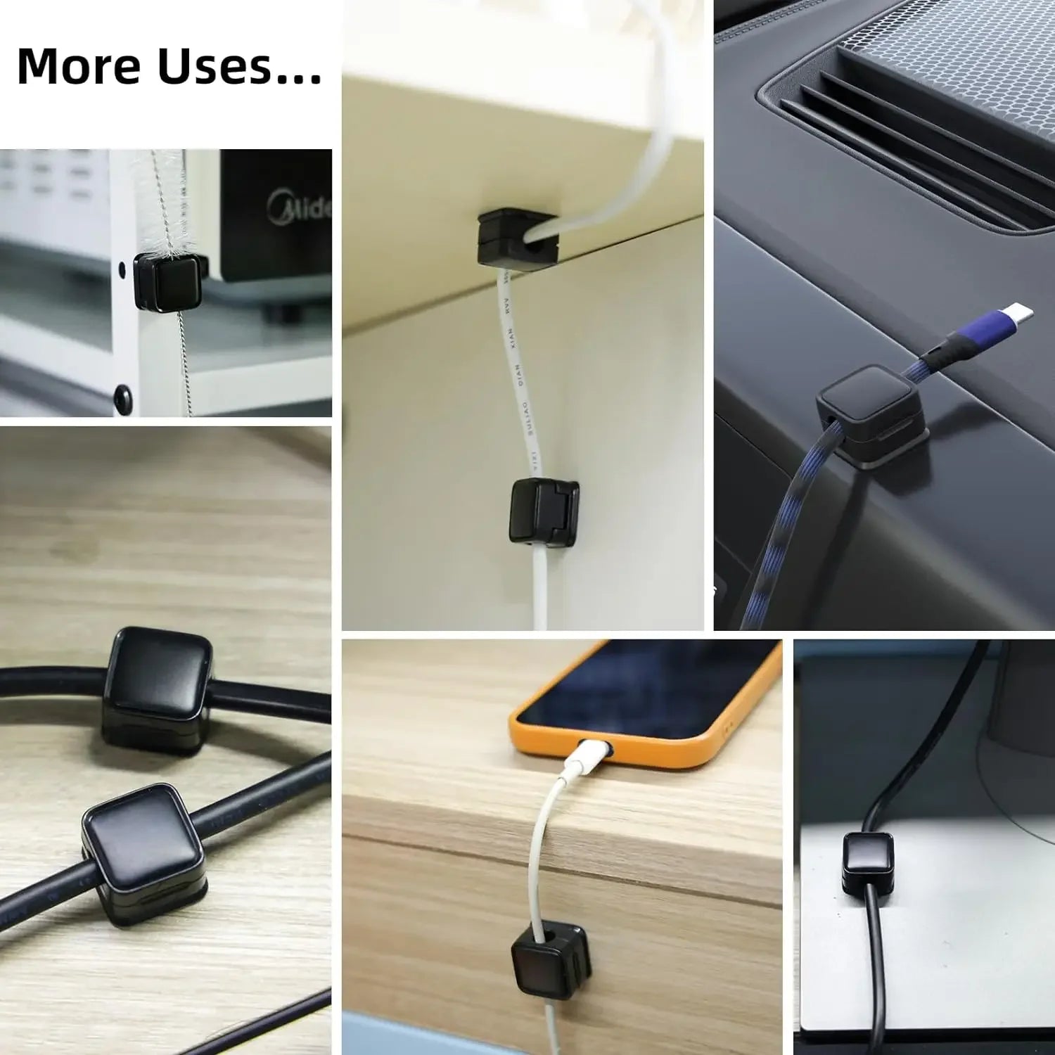 Magnetic Cable Clips – Schwarz, Weiss oder Mix | Verstellbare Magnet‑Kabelhalter | Unter‑Tisch Kabelmanagement | Smooth Adjustable Cord Holder