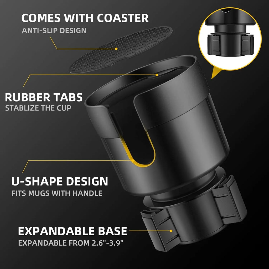 Erweiterbarer Auto‑Getränkehalter – Cup Holder Expander für große Flaschen (0,7–1,3 L) mit verstellbarem Basisfuß & Griff‑Aussparung