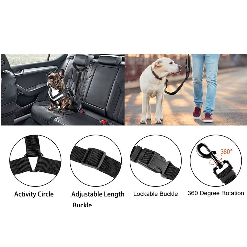 2‑in‑1 Pet Car Seat Belt – Verstellbarer Sicherheitsgurt & Nylon‑Leine für Hunde (verschiedene Farben)