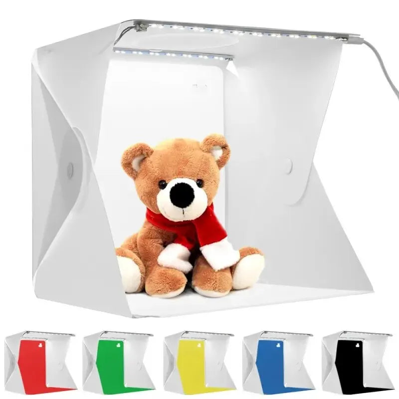Faltbares Mini‑Fotostudio – Tragbare LED Lightbox mit Doppel‑Lichtstreifen & 6 Hintergründen – Weiß