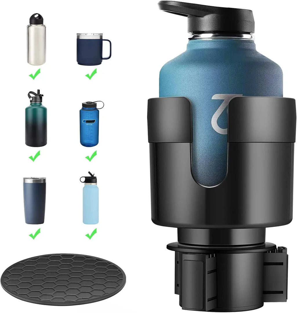 Erweiterbarer Auto‑Getränkehalter – Cup Holder Expander für große Flaschen (0,7–1,3 L) mit verstellbarem Basisfuß & Griff‑Aussparung