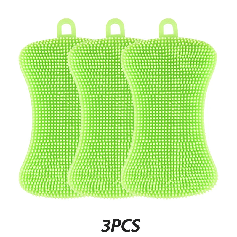 3Pcs Silikon Spülbürsten – Bunte Mehrfarb‑Variante – Für Geschirr, Töpfe & Gemüse