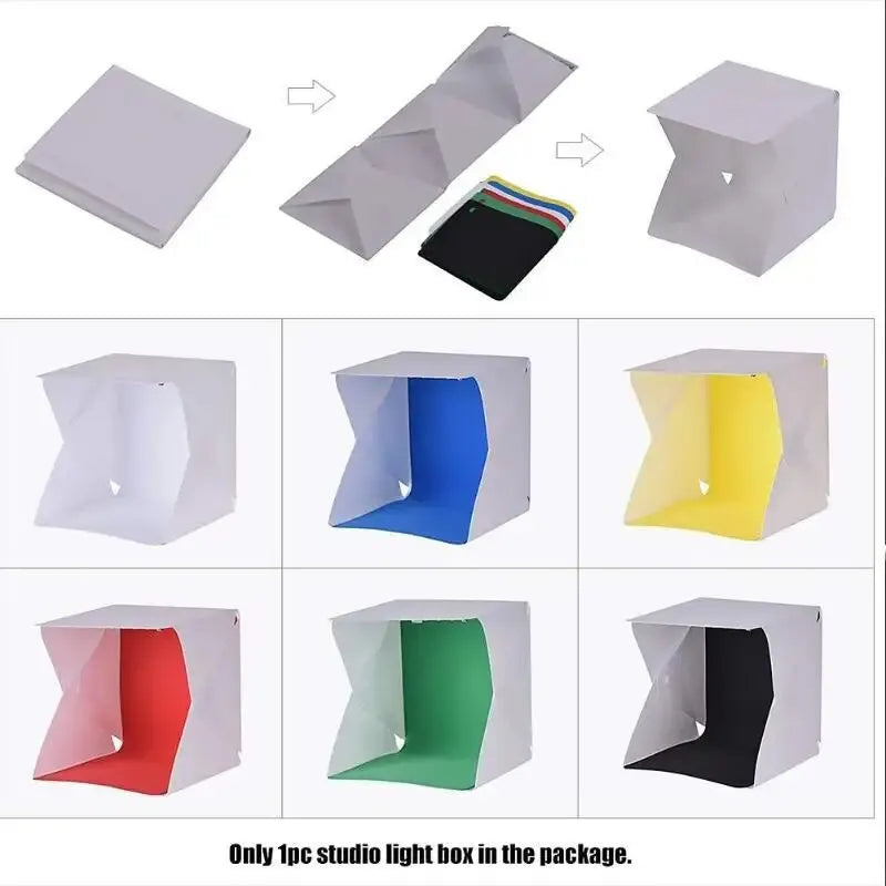 Faltbares Mini‑Fotostudio – Tragbare LED Lightbox mit Doppel‑Lichtstreifen & 6 Hintergründen – Weiß