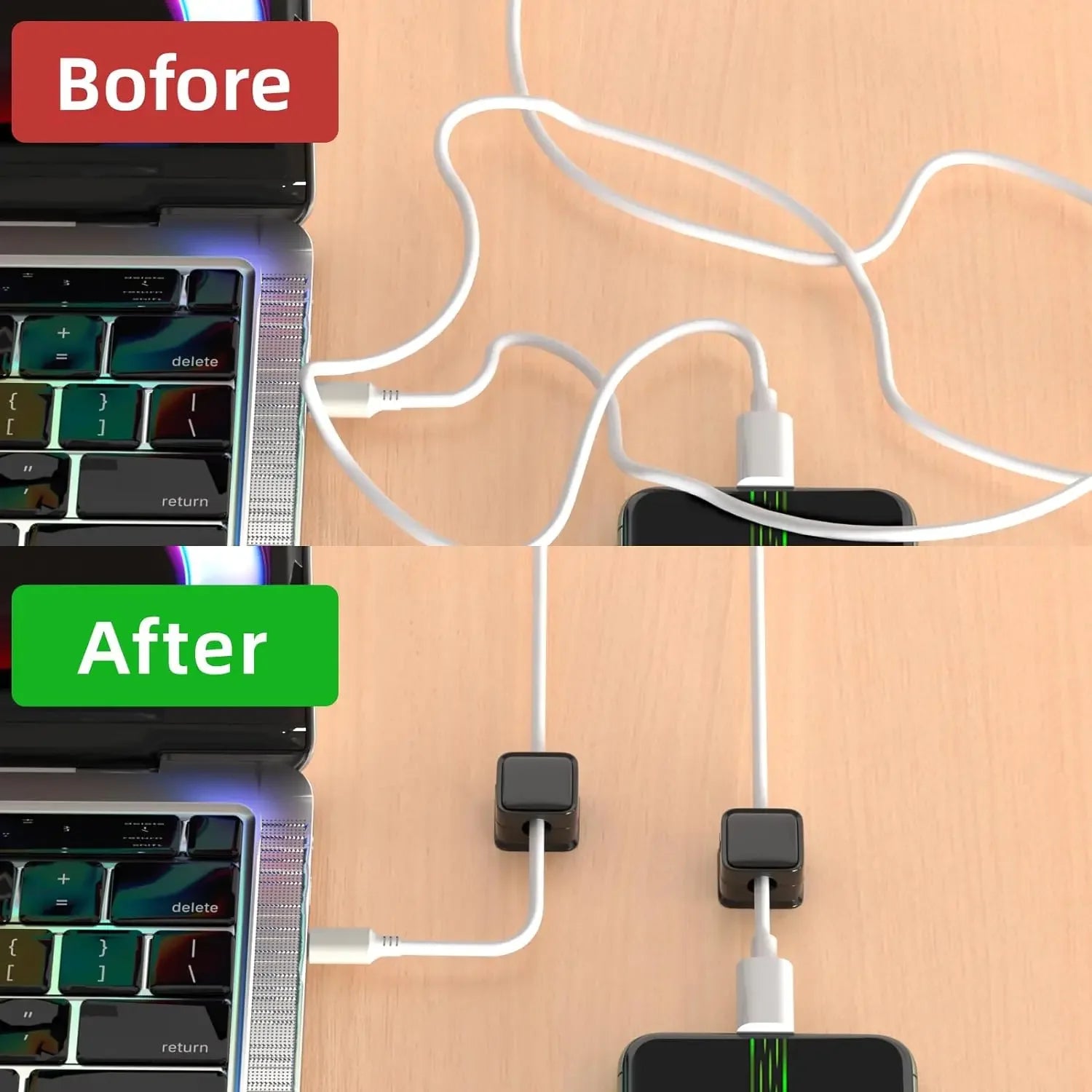 Magnetic Cable Clips – Schwarz, Weiss oder Mix | Verstellbare Magnet‑Kabelhalter | Unter‑Tisch Kabelmanagement | Smooth Adjustable Cord Holder