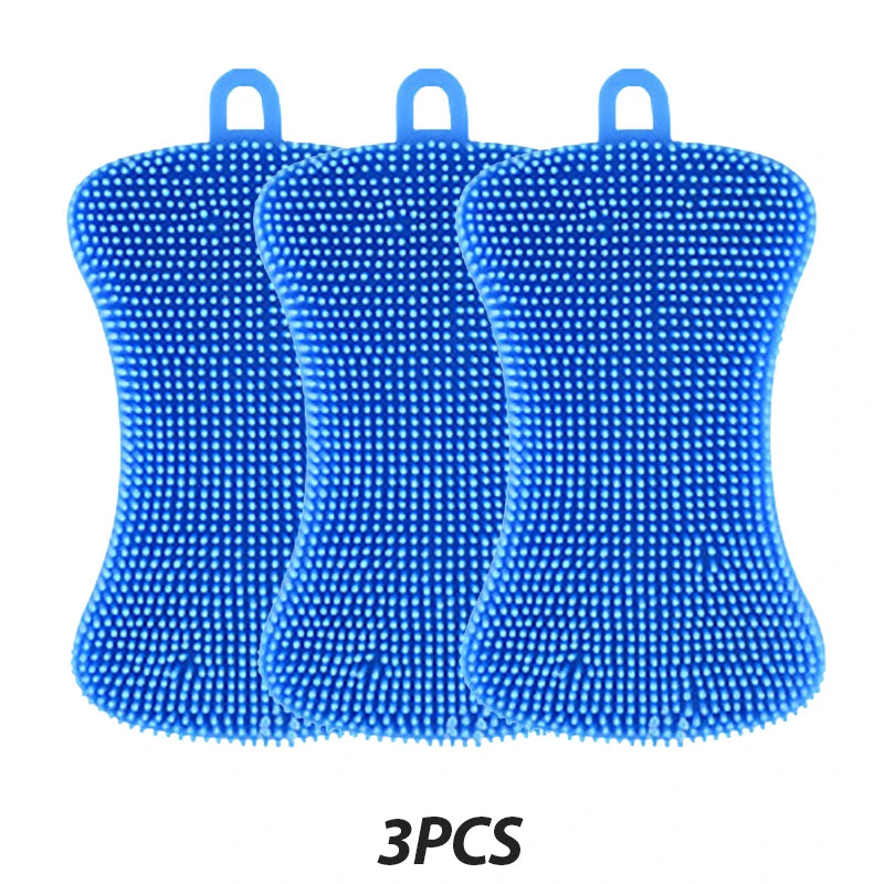 3Pcs Silikon Spülbürsten – Bunte Mehrfarb‑Variante – Für Geschirr, Töpfe & Gemüse