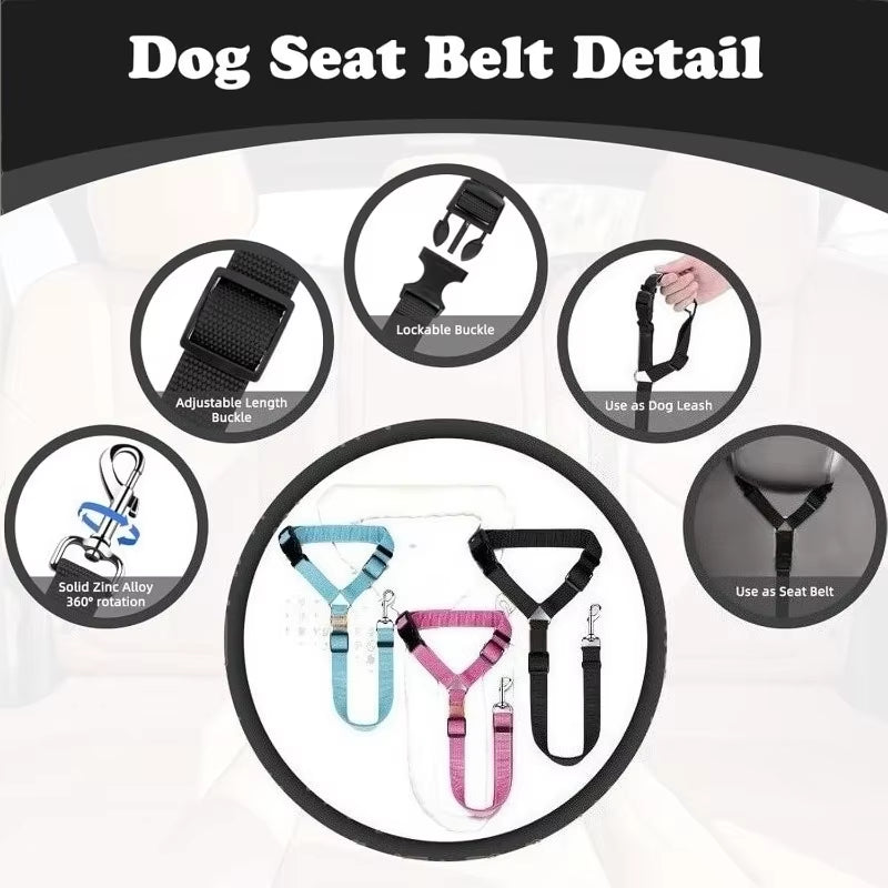 2‑in‑1 Pet Car Seat Belt – Verstellbarer Sicherheitsgurt & Nylon‑Leine für Hunde (verschiedene Farben)
