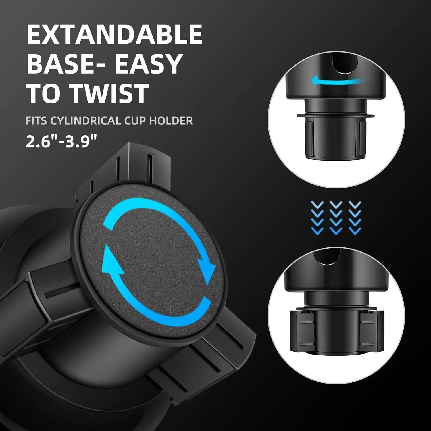 Erweiterbarer Auto‑Getränkehalter – Cup Holder Expander für große Flaschen (0,7–1,3 L) mit verstellbarem Basisfuß & Griff‑Aussparung