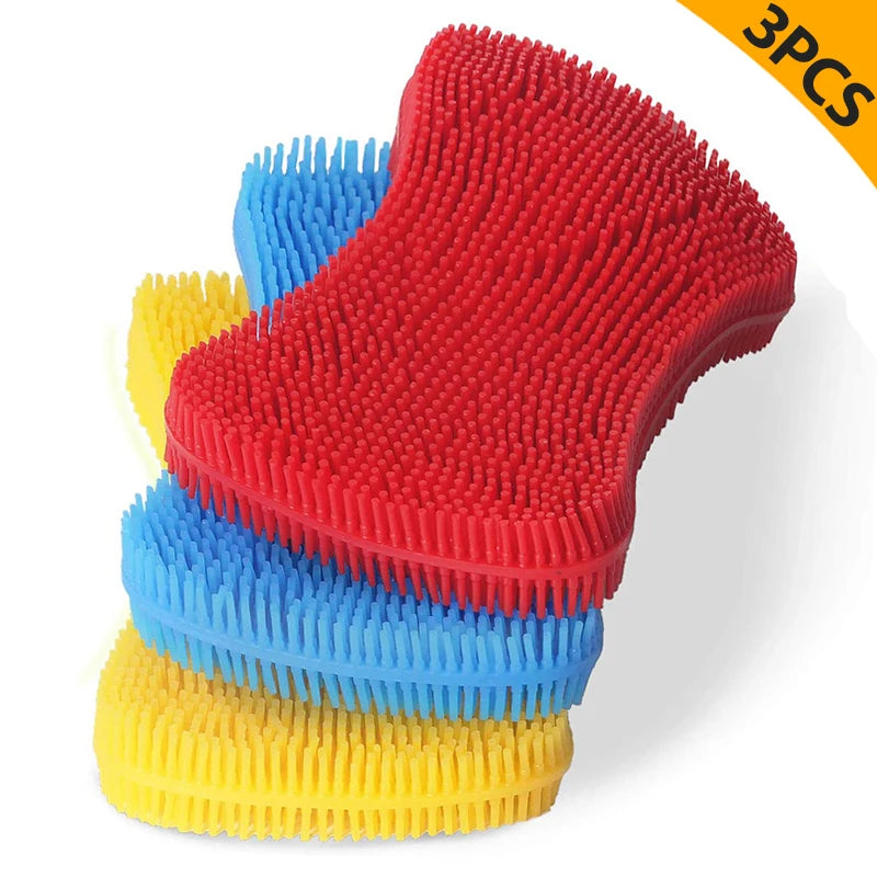 3Pcs Silikon Spülbürsten – Bunte Mehrfarb‑Variante – Für Geschirr, Töpfe & Gemüse