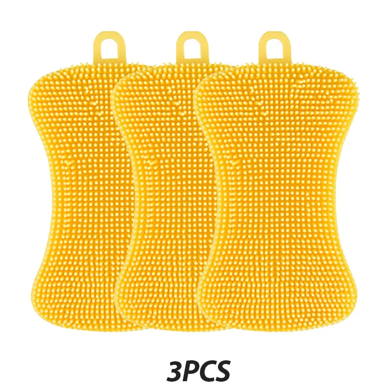 3Pcs Silikon Spülbürsten – Bunte Mehrfarb‑Variante – Für Geschirr, Töpfe & Gemüse