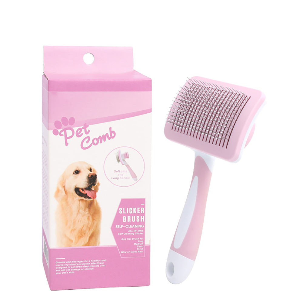 Selbstreinigende Slicker‑Bürste – Für Hunde & Katzen | One‑Click Reinigung | Sanft & effektiv gegen lose Haare, Knoten & Verfilzungen (verschiedene Farben)