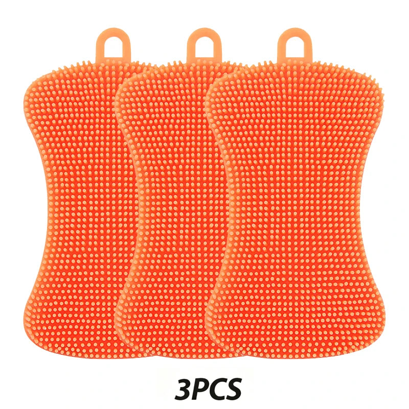 3Pcs Silikon Spülbürsten – Bunte Mehrfarb‑Variante – Für Geschirr, Töpfe & Gemüse