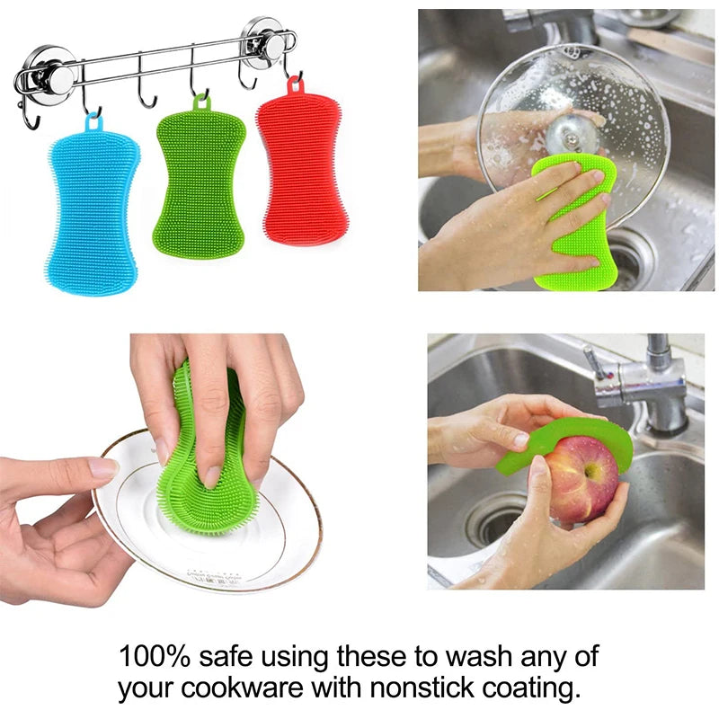 3Pcs Silikon Spülbürsten – Bunte Mehrfarb‑Variante – Für Geschirr, Töpfe & Gemüse